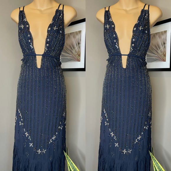 Free People Floral Sequined Beaded Gown Dress - Picture 2 of 4